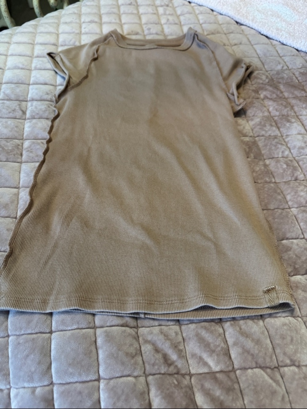 We the free Ribbed Short Sleeve Dress - Taupe